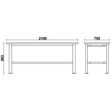 Banco da lavoro semplice con piano in legno, lunghezza 2,1 m Beta C58BC-W2,1