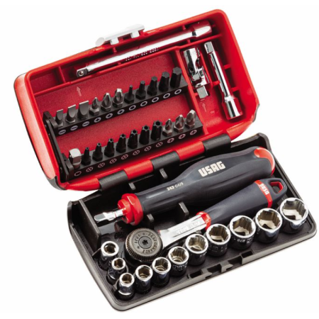 Assortimento in cassetta bimateriale con bussole esagonali X-Grip ed inserti per avvitatura (38 pz) 609 1/4" EAX Usag