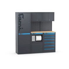 Arredo officina con armadi a 1 anta, modulo di servizio e cassettiera, L1824 x P495 x H1900 mm 391G09 Fami
