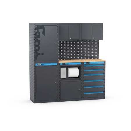 Arredo officina con armadi a 1 anta, modulo di servizio e cassettiera, L1824 x P495 x H1900 mm 391G09 Fami