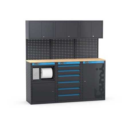 Arredo officina con modulo di servizio, cassettiera e armadio a 1 anta, L1824 x P495 x H1900 mm 391G10 Fami