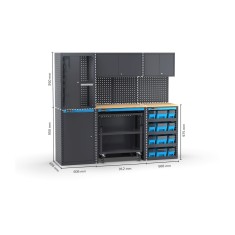 Arredo officina con modulo di servizio, cassettiera e armadio a 1 anta, L1824 x P495 x H1900 mm 391G10 Fami 2