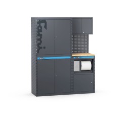 Arredo officina con armadi a 2 ante e modulo di servizio, L1520 x P495 x H1900 mm 391G03 Fami