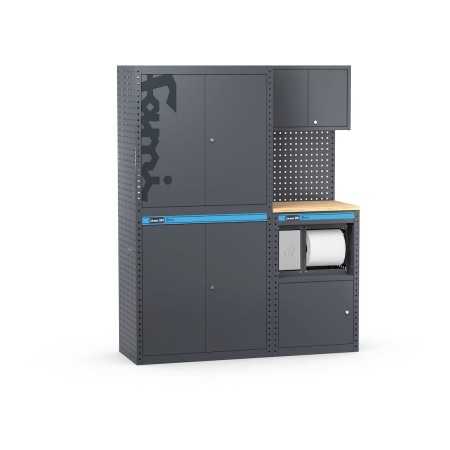 Arredo officina con armadi a 2 ante e modulo di servizio, L1520 x P495 x H1900 mm 391G03 Fami