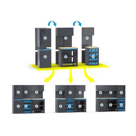 Arredo officina con armadi a 2 ante e modulo di servizio, L1520 x P495 x H1900 mm 391G03 Fami