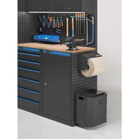 Arredo officina con armadi con 1 anta, carrello a 3 piani e contenitori, misure L2128 x P495 x H1900 mm 391G08 Fami