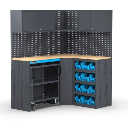 Arredo angolare per officina, L1560+1256 x P495 x H1900 mm 391G07 Fami