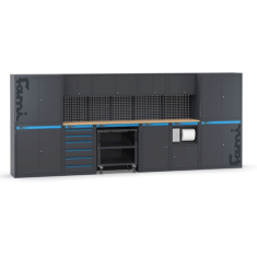 Arredo officina con armadi, cassettiera, carrello e modulo di servizio, L4560 x P495 x H1900 mm 391G13 Fami