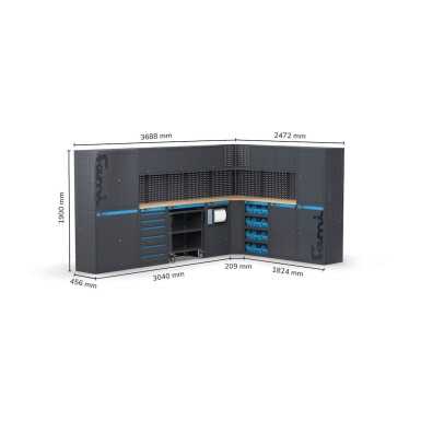 Arredo angolare per officina, L3688+2472x P495x H1900 mm 391G12 Fami