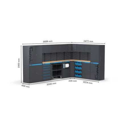 Arredo angolare per officina, L3688+2472x P495x H1900 mm 391G12 Fami
