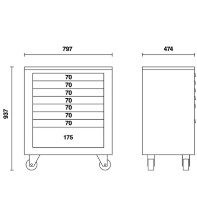 Modulo cassettiera mobile con 8 cassetti per arredo officina C55C8