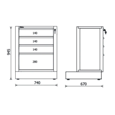 Modulo fisso con 4 cassetti per arredo officina RSC50 2.0 M4 2