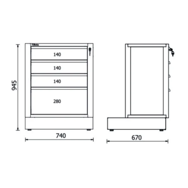 Modulo fisso con 4 cassetti per arredo officina RSC50 2.0 M4