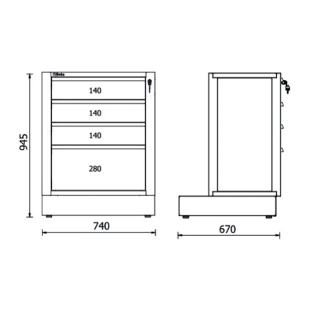 Modulo fisso con 4 cassetti per arredo officina RSC50 2.0 M4