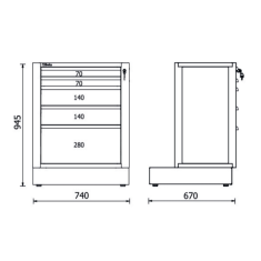 Modulo fisso con 5 cassetti per arredo officina RSC50 2.0 M5 2