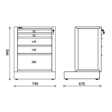 Modulo fisso con 5 cassetti per arredo officina RSC50 2.0 M5