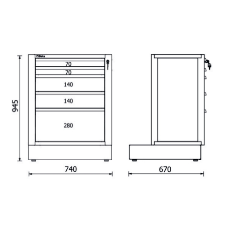 Modulo fisso con 5 cassetti per arredo officina RSC50 2.0 M5