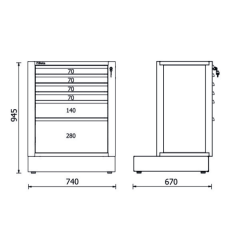 Modulo fisso con 6 cassetti per arredo officina RSC50 2.0 M6 2