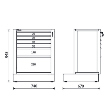 Modulo fisso con 6 cassetti per arredo officina RSC50 2.0 M6