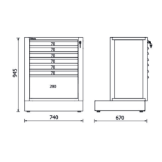 Modulo fisso con 7 cassetti per arredo officina RSC50 2.0 M7 2