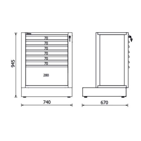 Modulo fisso con 7 cassetti per arredo officina RSC50 2.0 M7