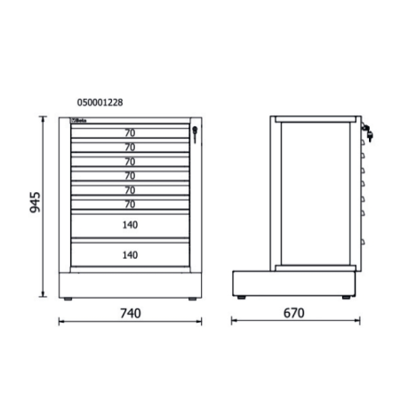 Modulo fisso con 8 cassetti per arredo officina RSC50 2.0 M8