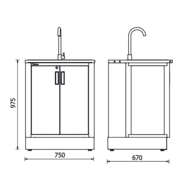 Modulo fisso con lavandino integrato per arredo officina RSC50 2.0 ML