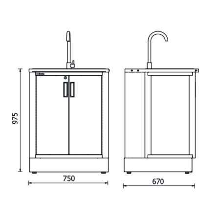 Modulo fisso con lavandino integrato per arredo officina RSC50 2.0 ML