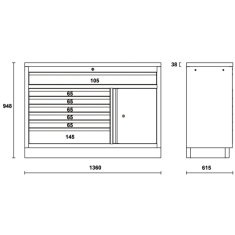 Modulo fisso con 7 cassetti per arredo officina C45PRO 2.0 M7A/X 2