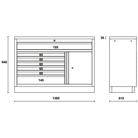 Modulo fisso con 7 cassetti per arredo officina C45PRO 2.0 M7A/X