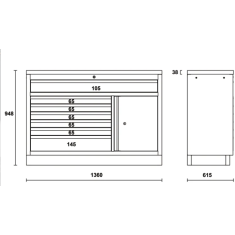 Modulo fisso con 7 cassetti per arredo officina C45PRO 2.0 M7A/W 2
