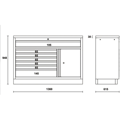 Modulo fisso con 7 cassetti per arredo officina C45PRO 2.0 M7A/W