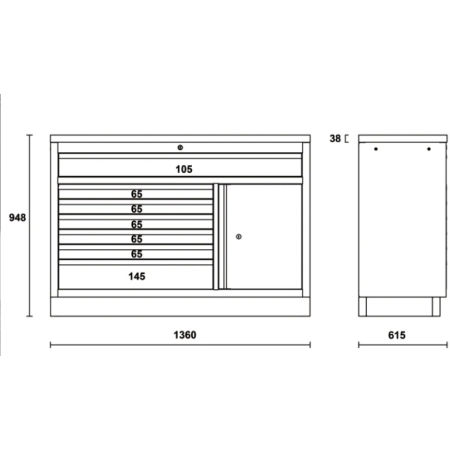 Modulo fisso con 7 cassetti per arredo officina C45PRO 2.0 M7A/W