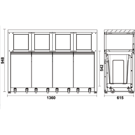 Modulo fisso raccolta differenziata per arredo officina C45PRO 2.0 RD/W