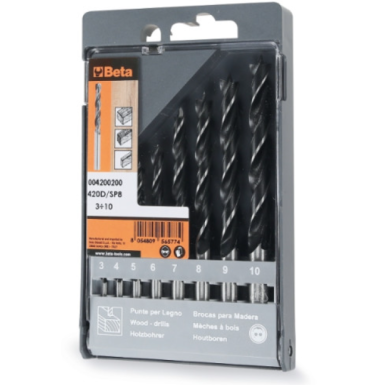 Serie di punte elicoidali cilindriche per legno a 2 taglienti con punta a centrare 420D/SP8