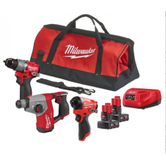 Kit Fuel Milwaukee M12 FPP3H-402B 12V Tassellatore + Trapano a percussione + Avvitatore impulsi + 2 Batterie 4Ah