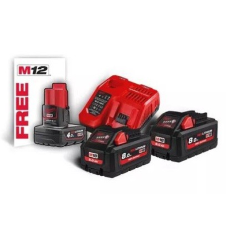 KIT BATTERIE DA 18V 2X8.0AH + 1 M12x4.0AH M18 HNRG-802