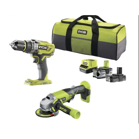 Kit trapano e smerigliatrice a batteria 18V Ryobi R18PDAG-242S