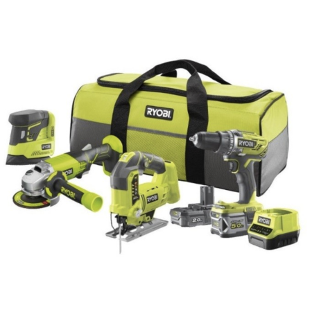Ryobi R18CK4B-252S Kit 4 Utensili 18v Con Doppia Batteria 2,0ah E 5,0ah Con Borsone Incluso