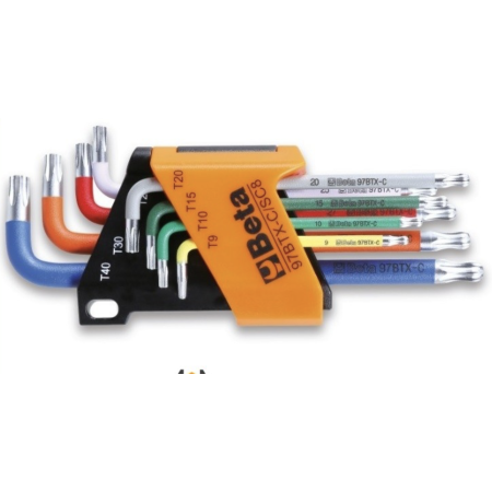 Serie Di 8 Chiavi Maschio Piegate Colorate Con Un'estremità Sferica Per Viti Con Impronta Torx® - Beta 97BTX-C/SC8