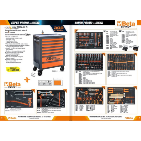 Cassettiera 8 cassetti con assortimento 398 utensili Beta 2400 RSC24-8/O EL