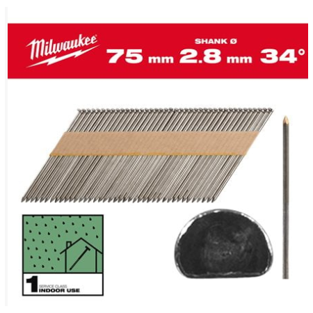 Chiodi 34° - Testa D 34° D-Head 75 mm / SS / B / SC1 - 2.200 pc