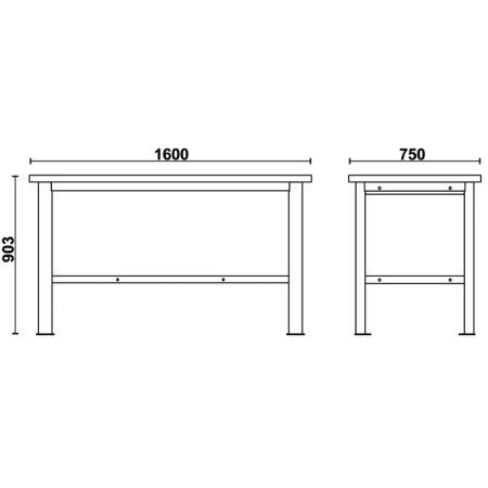 Banco da lavoro semplice con piano in legno, lunghezza 1,6 m BETA C58BC-W1,6