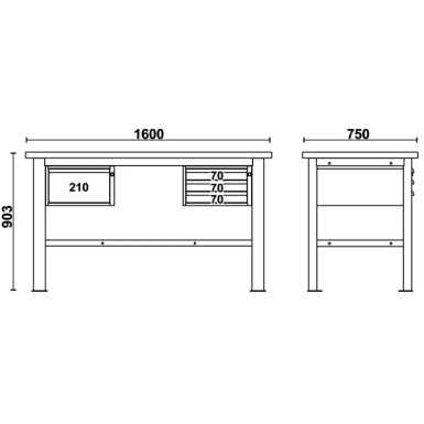 Banco da lavoro 1,6 m con piano in legno e 4 cassetti BETA C58BC-W1,6