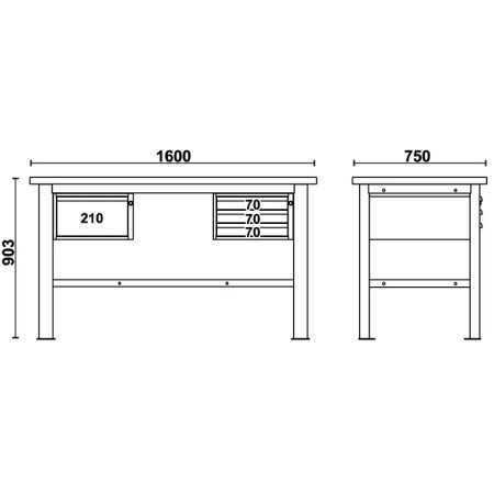 Banco da lavoro 1,6 m con piano in legno e 4 cassetti BETA C58BC-W1,6
