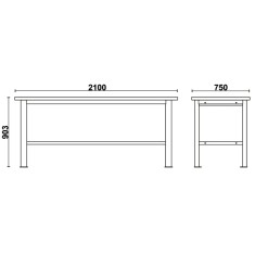 Banco da lavoro semplice con piano MDF rivestito in acciaio inox, lunghezza 2,1 m BETA C58BC-X2,1 2