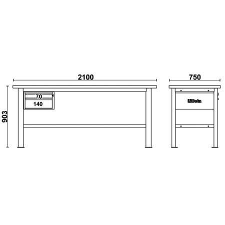 Banco da lavoro 2,1 m con piano in legno e 2 cassetti BETA C58BC-W2,1 2C