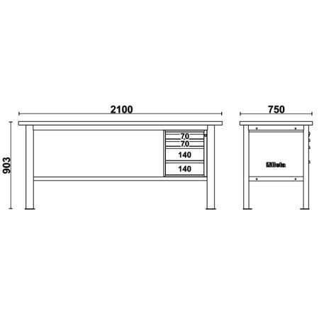 Banco da lavoro 2,1 m con piano in legno e 4 cassetti BETA C58BC-W2,1 4C