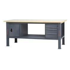 Banco da lavoro 2,1 m con piano in legno, 4 cassetti e modulo anta BETA C58BC-W2,1 4CA 2
