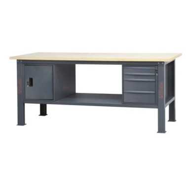 Banco da lavoro 2,1 m con piano in legno, 4 cassetti e modulo anta BETA C58BC-W2,1 4CA